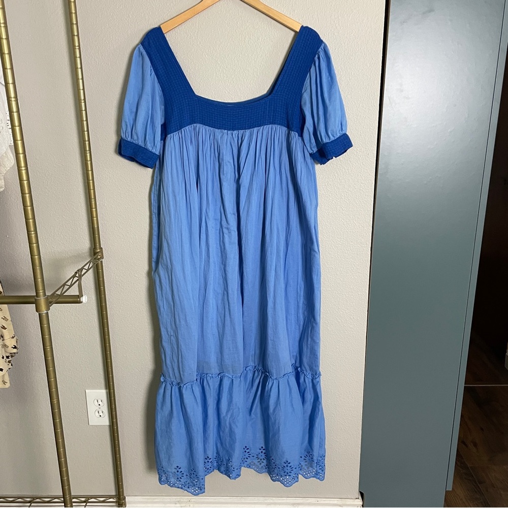 Urban Outfitters Blue Puff Sleeve Long Maxi Summer Dress Peasant Muumuu Large